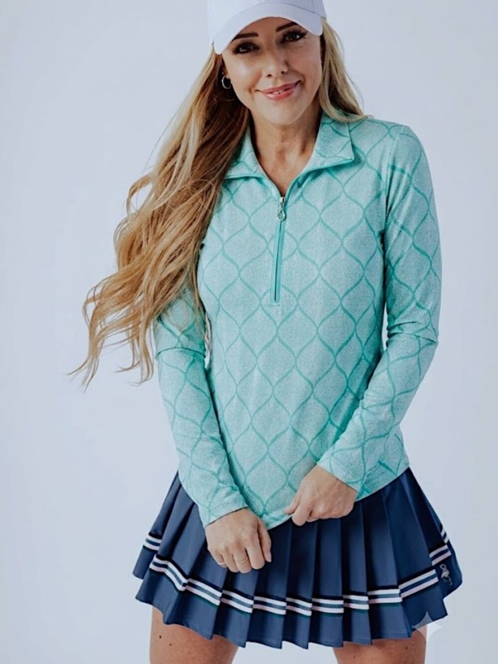 Sansoleil Zip Mock Neck UPF50 Long Sleeve Top Tennis Golf Pickleball Small